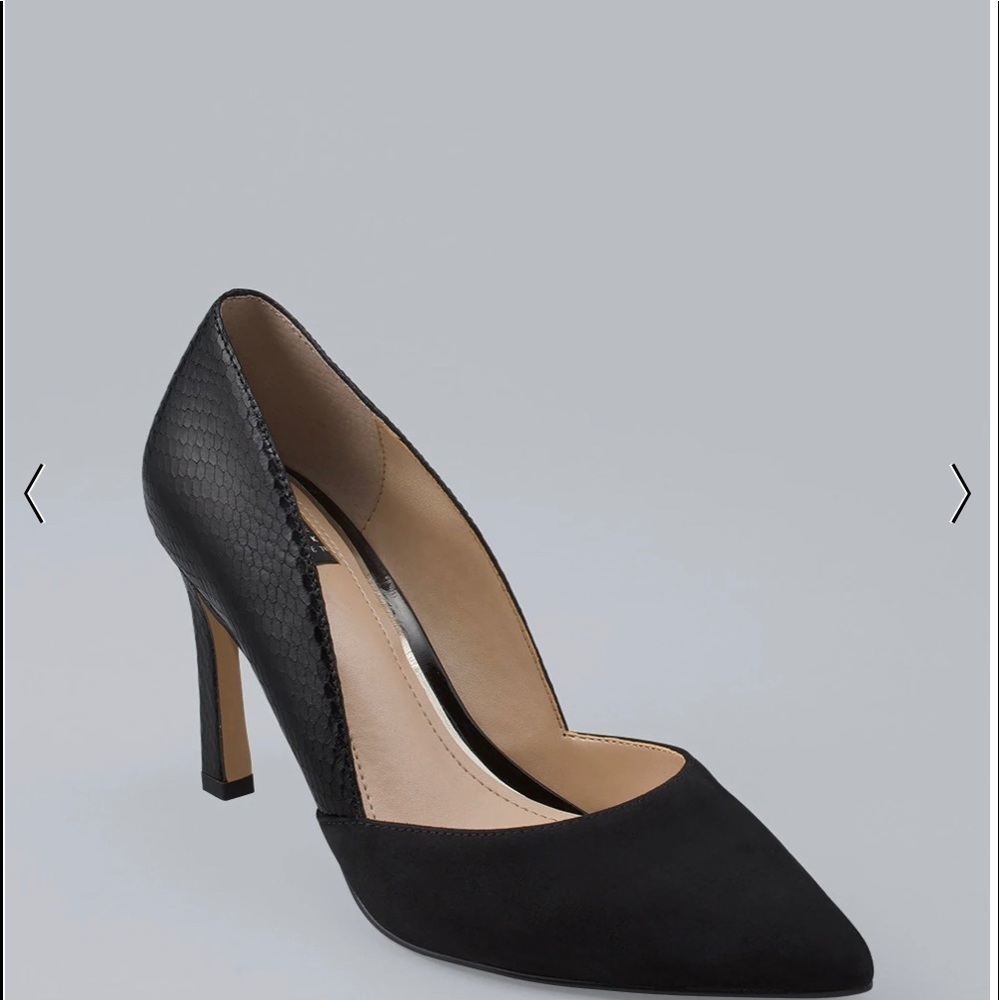 SUEDE AND LEATHER MID-HEEL PUMPS